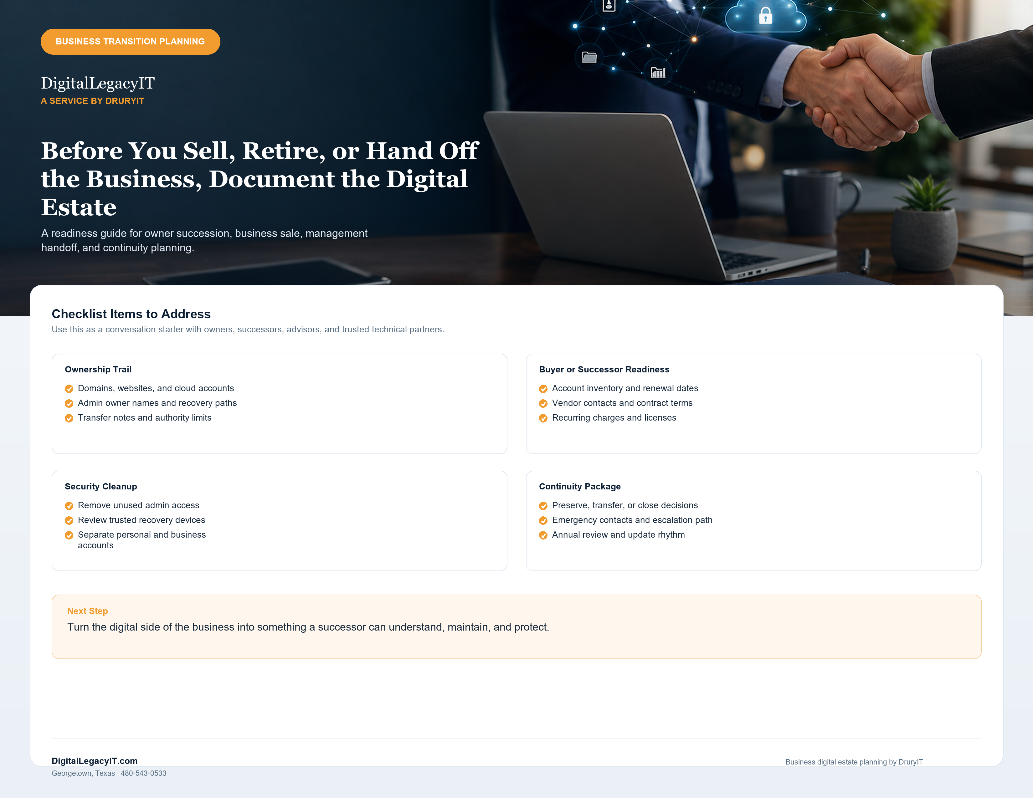 Business transition checklist flyer